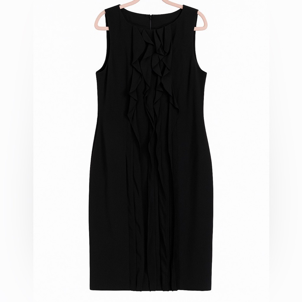 Ann Taylor Black Ruffle Silk & Wool Midi Dress – Size 14P, Elegant & Flattering